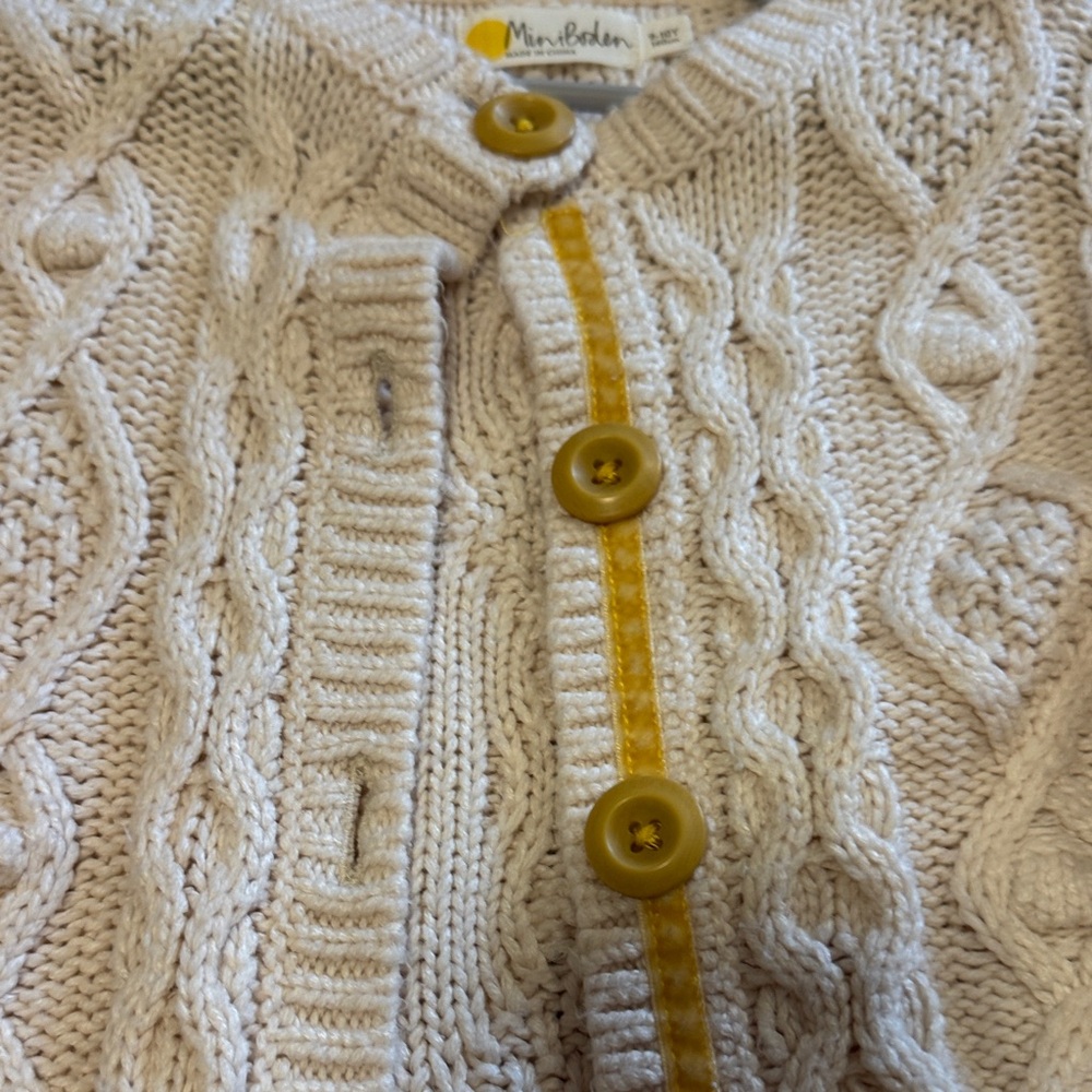 Mini Boden Cream Cable Knit Cardigan with Mustard Trim - Picture 2 of 13
